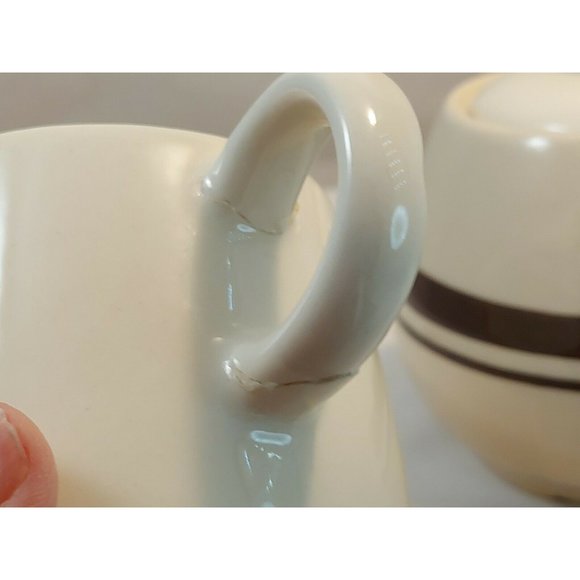 Vintage McCoy CREAMER & SUGAR BOWL w/Lid Set Brown Stripes,1970s, 1 Owner - Picture 5 of 8